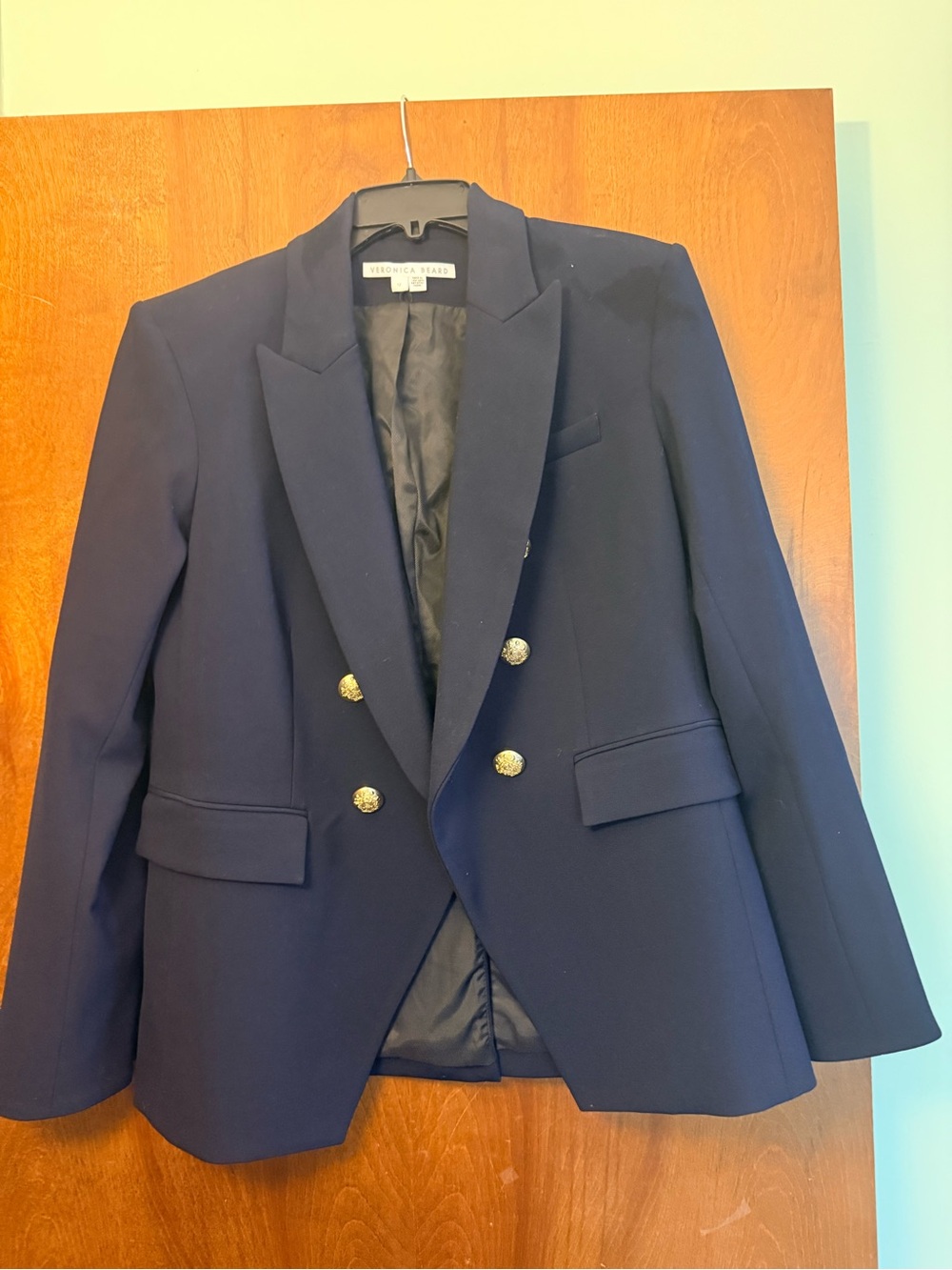 Veronica Beard Navy Double-Breasted Blazer with Gold Buttons